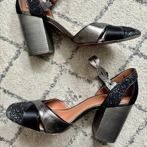 COACH Satin Glitter Ankle Strap Pumps G2253 Black - Size 10